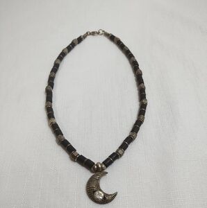 Elegant Black and Silver Tone Crescent Moon Rhinestone Necklace